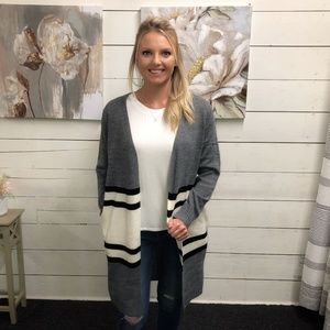 Varsity Stripe Cardigan - Charcoal